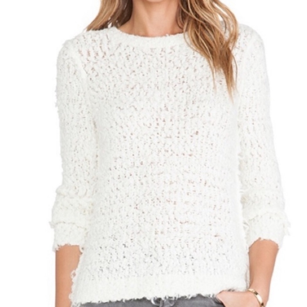 FREE PEOPLE Ivory Fluffy Boucle Fuzzy Sweater Size Medium